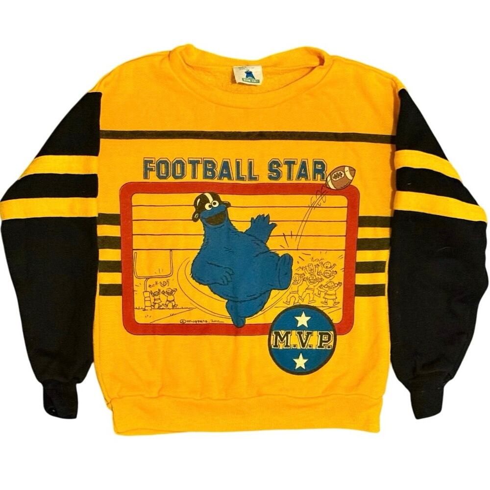 Vintage 90s Cookie Monster Sesame Street Steelers Football Sweatshirt Youth 6